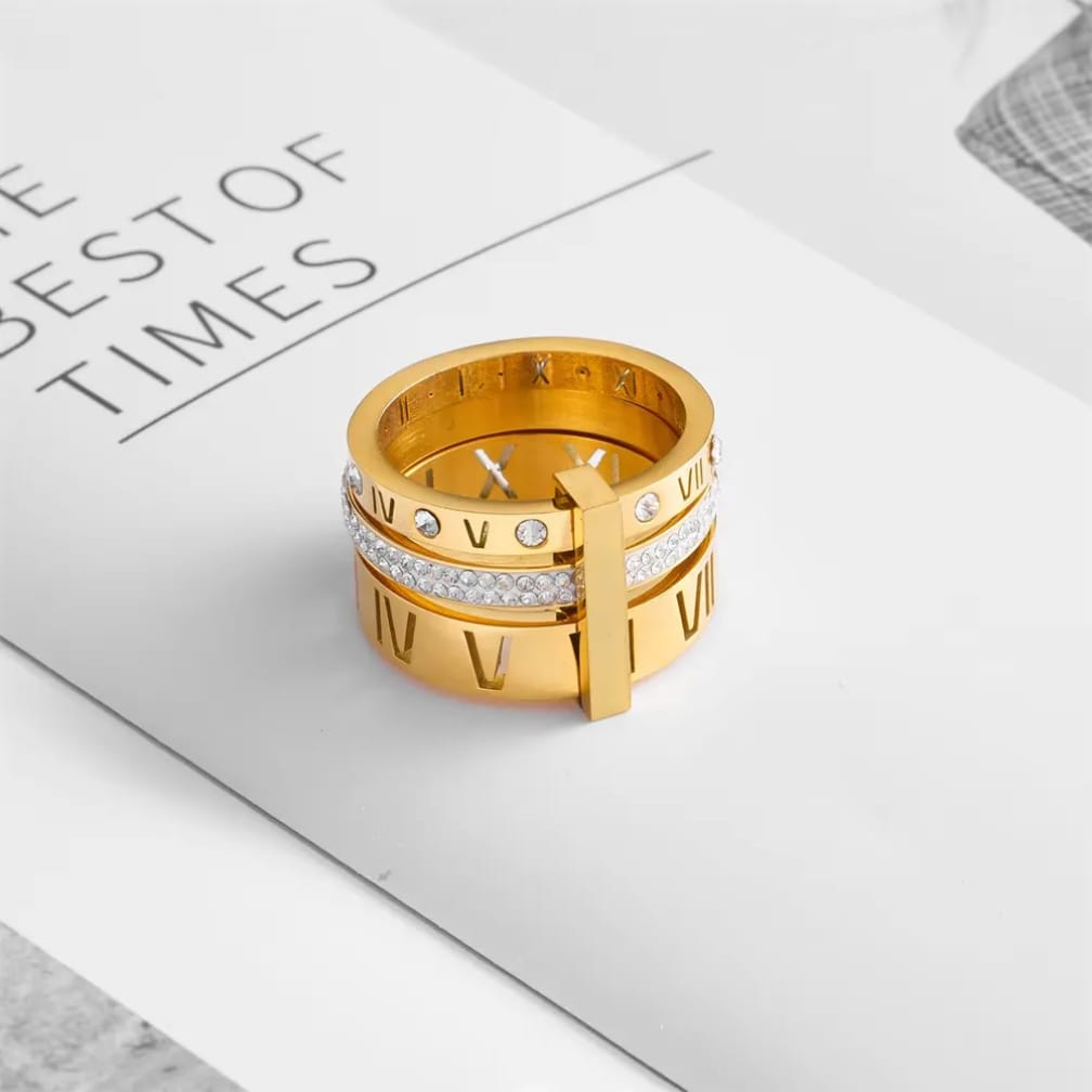 3 Layered Roman Numerals Zirconia Ring