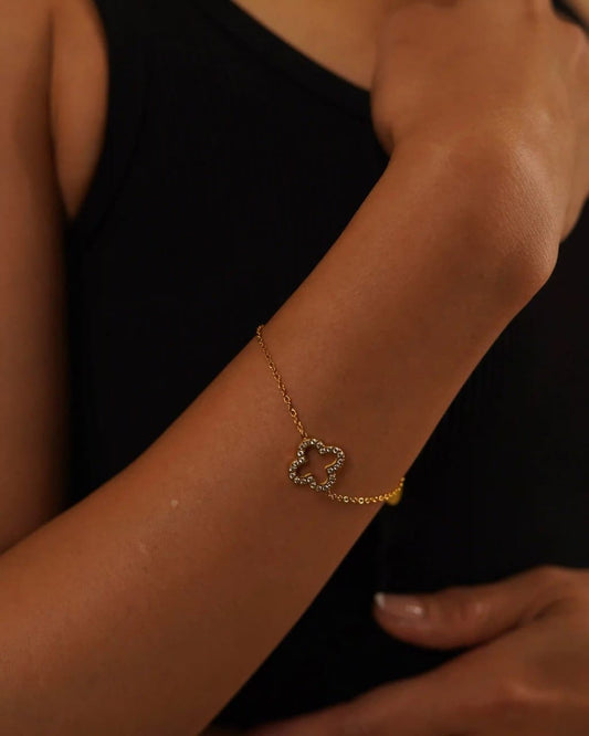 Hollow Clover Studded Necklace – 18K PVD Gold Plated Stainless Steel Zircon Clover Necklace