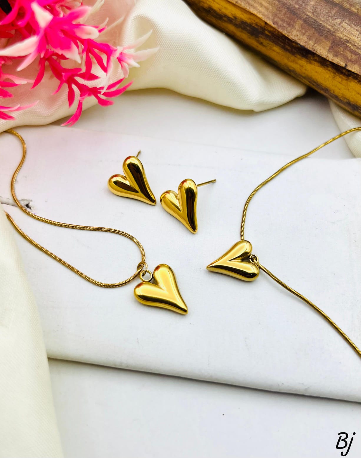 Stainless Steel Heart Pendant Studs Set