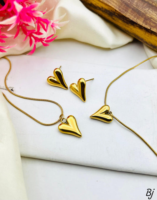 Stainless Steel Heart Pendant Studs Set