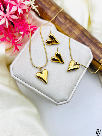 Stainless Steel Heart Pendant Studs Set