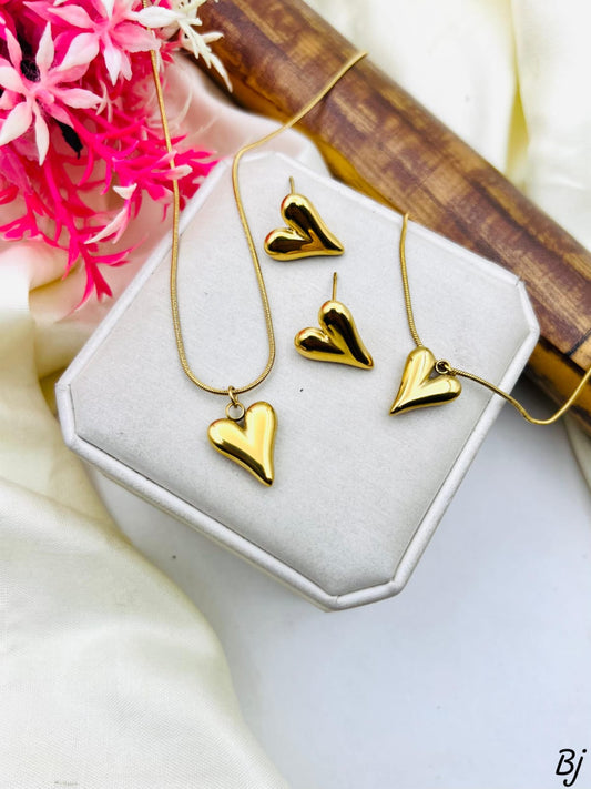 Stainless Steel Heart Pendant Studs Set