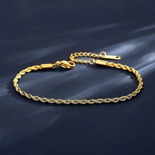 Rope Style Braided Gold Bracelet for Women – 18K PVD, Tarnish-Free Stainless Steel