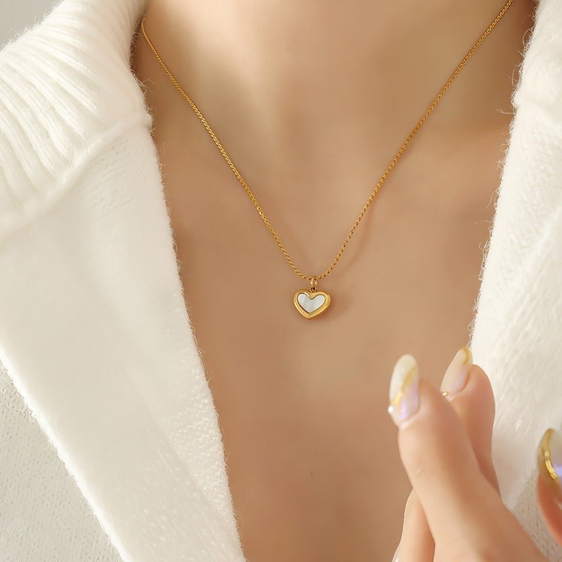 Stainless Steel Gold Plated Luxe Aura Heart Pendant Necklace for Women – Adjustable Chain, Casual & Party Jewelry