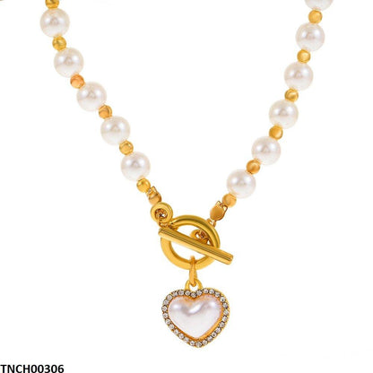 Elegant Pearls Heart Charm OT Buckle Necklace for Women