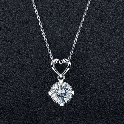 Round Crystal &amp; Heart Pendant Necklace for Women – Silver Plated, Adjustable Chain