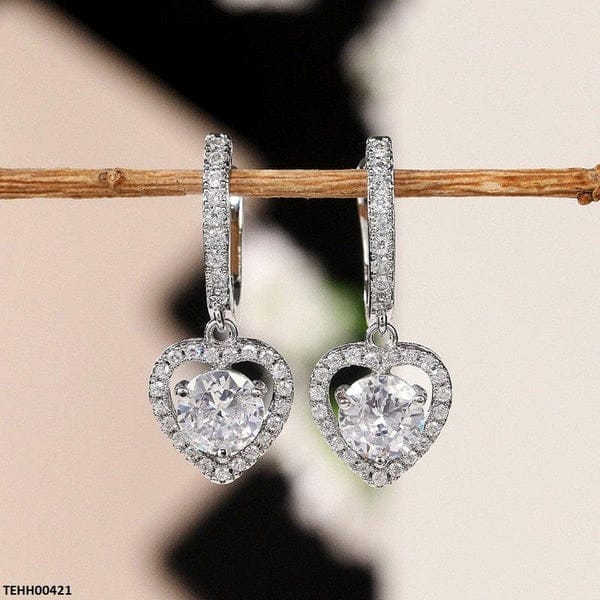 Heart Drop Silver Hoop Earrings for Women – Casual & Party Wear Round Hoops