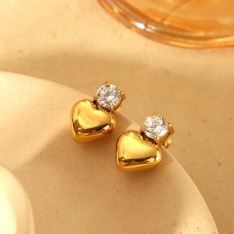 Zircon Heart Stud Earrings for Women – Sparkling Crystal, Elegant Everyday Jewelry