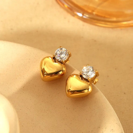 Zircon Heart Stud Earrings for Women – Sparkling Crystal, Elegant Everyday Jewelry
