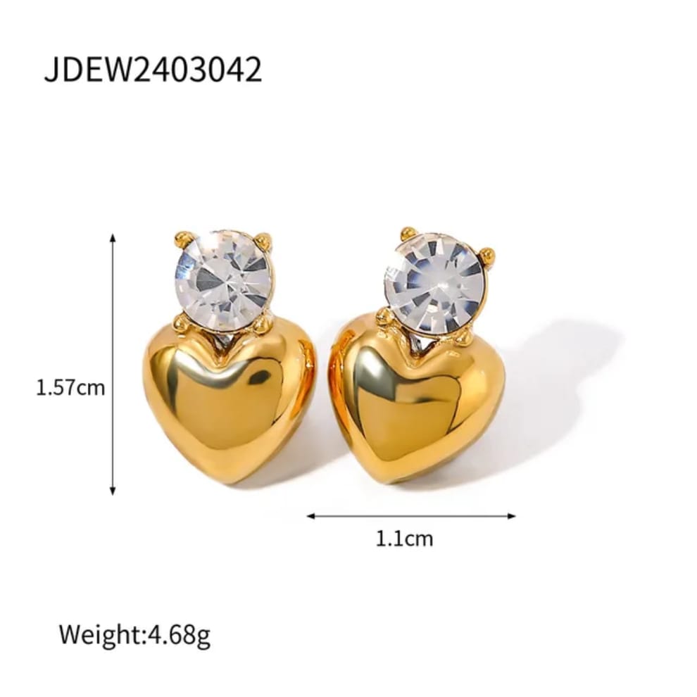 Zircon Heart Stud Earrings for Women – Sparkling Crystal, Elegant Everyday Jewelry