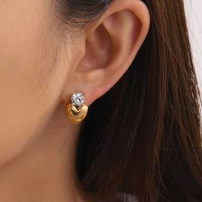 Zircon Heart Stud Earrings for Women – Sparkling Crystal, Elegant Everyday Jewelry
