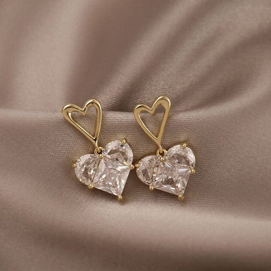 Crystal Diamond Heart Gold Earrings for Women | Fashion Jewelry