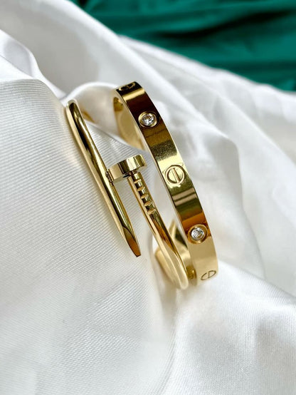 Cartier-Inspired Nail & Love Bangle Stack — Stainless Steel