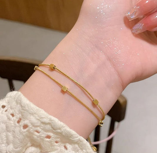 Stainless Steel Cube Charm Bracelet